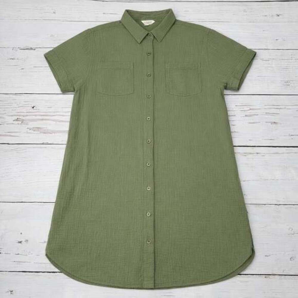 Weatherproof Vintage Women's Green Cotton Gauze SS Button Down Shirt Dress - Picture 1 of 8